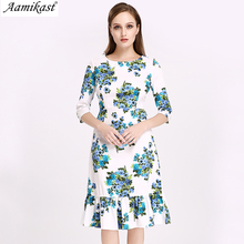 Aamikas Autumn Womens Vintage Print Flora Belted Three Quarter Tunic Pinup Wear To Work Office Casual Party Mermaid Skater Dress 2024 - buy cheap