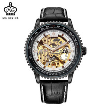 MG. Orkat-Reloj de pulsera con caja grande para hombre, reloj mecánico automático con correa de cuero, resistente a la vista, dorado 2024 - compra barato