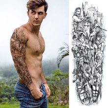 Diseños de tatuaje de manga de calavera para hombres esqueleto tatuaje temporal manga completa negro grandes tatuajes de manga larga impermeable sexy grande 2024 - compra barato