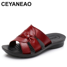 CEYANEAOWomen Slippers Shoes Genuine Leather Casual Slides Women Summer Shoes Retro Solid Mother Shoes Wedges Flip FlopsE827 2024 - buy cheap