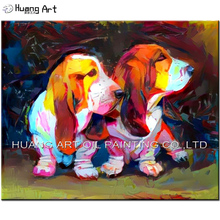 Hand Painted Two Dog Modern Oil Painting on Canvas for Living Room Wall Decor Abstract Color Knife Animal Painting 2024 - buy cheap