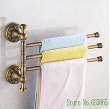 Antique Classic Luxury Brass Rod Vintage Swivel Towel Rack Rod Hanging Rail Hook 3 Bar Bathroom Hardware Accessories Sanitary 2024 - buy cheap