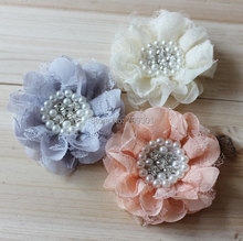 wholesale 3" beaded chiffon flower 16 color free shipping lace beaded flower 200pcs 2024 - buy cheap