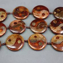 2strands/lot 25mm Brown Mala Tibetan Mystical Stone Dzi Necklaces, Tibetan Charms Slab Gems Stone Matte Turtleback Coin Beads 2024 - buy cheap