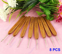 1 conjunto 8 pçs bambu segurado metal crochê ganchos agulhas tecer artesanato 8 tamanhos 2024 - compre barato