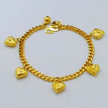 Fascinating and Trendy Women Ladies Wedding Party Jewelry Accessories 24k Gold GP Heart Shape Link Chain Bracelet for women 2024 - купить недорого