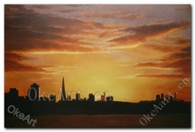 Hand Painted Impressionist Landscape Oil Painting City Under Sunrise Decorative Painting Living Room Paintings Wall Decor 2024 - buy cheap