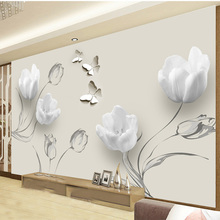 Custom 3D Photo Wallpaper Fashion Minimalist Tulip Butterfly 3D Art Mural Living Room Sofa Background Wallpaper Home Decoration 2024 - buy cheap