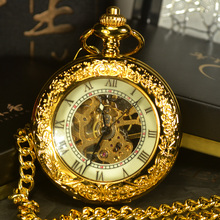 TIEDAN Steampunk Skeleton Mechanical Pocket  Watches Men Antique Luxury Brand Hand Wind Necklace Pocket & Fob Watch Chain Gold 2024 - buy cheap