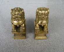 Metal Crafts A PAIR OF CHINESE HOME FENG SHUI BRASS CARVED LION /FOO FO DOG STATUE FREE SHIPPING 2024 - buy cheap