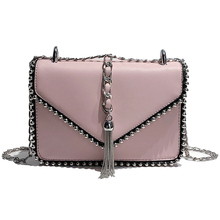 British Fashion Simple Small Square bag Women's Designer Handbag 2018 High-quality PU leather Rivet Tassel Chain Shoulder bags 2024 - buy cheap