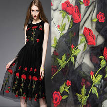 FFLACELL 1 ярд романтическая вышивка сетка ткань розы цветы черный цвет шитье модная ткань для платья Свадебное Ремесло ширина 130 см 2024 - купить недорого