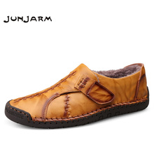 Zapatos informales JUNJARM de talla grande 38-46, mocasines para hombre, zapatos de cuero de calidad con abertura, zapatos planos de invierno para hombre, mocasines 2024 - compra barato