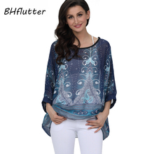 BHflutter 2018 Women Blouse Shirt Plus Size 4XL 5XL 6XL Batwing Sleeve Chiffon Tops  Floral Print Casual Summer Blouses Blusas 2024 - buy cheap