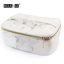 Maange bolsa de maquiagem feminina profissional portátil de couro sintético marmorizado bolsa grande para cosméticos de viagem bolsa de mão 25 # 2024 - compre barato
