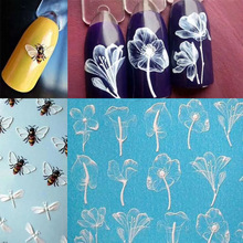 Uñas acrílicas grabadas en 3D, calcomanías de tobogán de agua de moda, diseños de la serie abeja, flor, flamenco, DIY, 1 ud. 2024 - compra barato