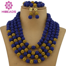 Amazing Navy Blue Nigerian Wedding Coral Beads Jewelry Set Handmade Carved Coral Bridal Jewelry Set CNR006 2024 - buy cheap