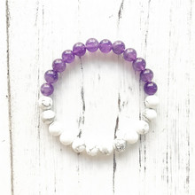 Модный женский браслет натуральный камень, фиолетовый Кварц & браслет из говлита круглые бусины Йога мала браслеты на запястье молитва ювелирные изделия 2024 - купить недорого