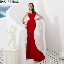 H & s-vestido de noite feminino, vestido formal de sereia vermelha, manga longa, cristais, 2020 2024 - compre barato