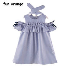 Fun Orange Summer Girls Clothes Stripe Dress for Girls Kids Ruffles Dress + Headband Children Cotton Off Shoulder Party Dresses 2024 - buy cheap