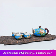 Cloisonne peonía de Teaware conjunto hecho a mano puro de esmalte de plata botella de plata pura 999 tetera taza de té Kung fu juego de té 2024 - compra barato