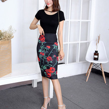 Summer Style Pencil Skirt Women High Waist Knee-Length Skirts Vintage Elegant Bodycon Floral Print Midi Skirt Plus Size 2024 - buy cheap
