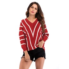 2018 New Winter Sweaters Woman Vintage Hit Color Stripe Loose Pullover V-neck Sweater Female Casual Jumpers 2024 - buy cheap