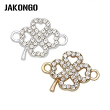 JAKONGO Silver/Golden Color Crystal Clover Lucky Connectors for Making Bracelet Jewelry Findings Accessories 21x14mm 4pcs/lot 2024 - buy cheap