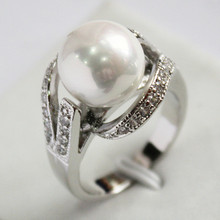 2017 New Style White 12MM Bead silver-color Inlay CZ South Sea Shell Pearl Gift Fashion Rings For Women 2024 - buy cheap