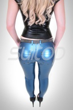 Women's Latex Rubber jeans trousers(NOT including TOP and Belts) in Metallic blue 2024 - buy cheap