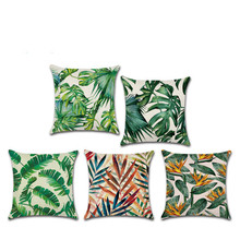 Capa de almofada, folhas verdes, plantas tropicais, impressão, quadrada, decoração para sofá, sala de estar, 45x45cm 2024 - compre barato