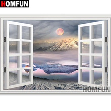 HOMFUN-pintura de diamante 5D DIY "Luna y ventana", cuadrados o redondos de imitación bordado de diamantes, estilo punto de cruz, decoración del hogar, A19463 2024 - compra barato