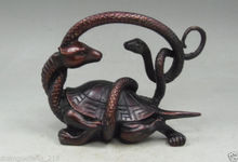 Изысканный китайский антикварный медный фэншуй Животное Змея черепаха чудовище счастливая статуя 2024 - купить недорого