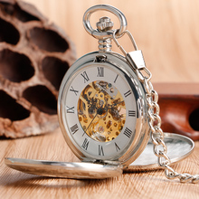 Роскошные серебряные полые карманные часы с двойным охотником механический ручной кулон с цепочкой 30 см Лидер продаж для унисекс 2024 - купить недорого