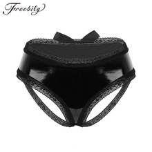 Women Lingerie Sexy Underwear Wetlook Faux Leather Open Butt Sissy Panties Floral Lace Bowknot Low Rise Bikini Briefs Underwear 2024 - buy cheap