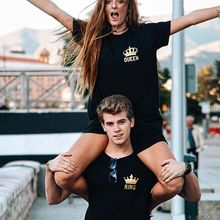 Valentine's Gift Funny Couple T Shirts King And Queen Love Matching Tees Tops Outfits Poleras De Mujer Moda 2018 For Him and her 2024 - buy cheap