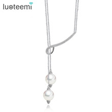 LUOTEEMI New Lady Lovely Girl Longo Duplo Imitação de Pérolas Comprimento Ajustável Colar Pingente para Mulheres Jóias CZ Presentes Bijoux 2024 - compre barato