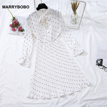 Mulheres Boho Chiffon Vestidos de verão 2019 Casual Manga Comprida Black White Dot Vestido Do Vintage Elegante da Festa Vestidos Vestidos 2024 - compre barato