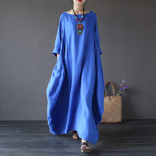 Plus Size Women'S Loose Casual Dress Spring Autumn O-Neck Vintage Three Quarter Sleeve Robe Cotton Linen Long Dress RE2144 2024 - buy cheap