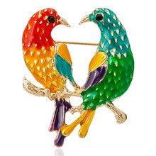Broches coloridos esmaltados de pássaros duplos, broches para mulheres e homens, presilha de metal dourado, enfeites decorativos, acessórios de joias 2024 - compre barato