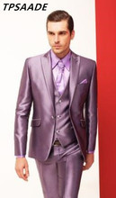 Terno masculino de cetim roxo com design personalizado, mais recente, casaco, calça, 3 peças, suave, traje de baile, blazer, festa, 2020 2024 - compre barato