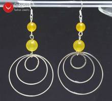 Qingmos Natural Jades Earrings for Women with 8-10mm Yellow Round Jades 3 Piece Metal Round Circle Dangle Hoop 3.5'' Earring 618 2024 - buy cheap