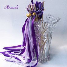 Hot Selling Purple and Light Purple Stain ribbon wands wedding wands ceremony wands with colorfull bell for wedding decoration 2024 - buy cheap