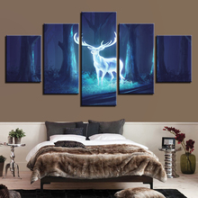 Animal Picture Art Decor 5 Pieces Luminous Deer In The Forest Night Scene Canvas Painting Poster Modular Living Room Wall Prints 2024 - buy cheap