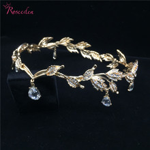 Luxury Crystal Crown Bridal Hair Accessories Jewelry Wedding Rhinestone Waterdrop Leaf Tiara Crown Frontlet RE133-2 2024 - buy cheap