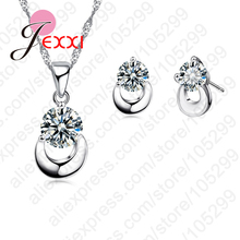 Hot Elegant 925 Sterling Silver Shiny Crystals Jewelry Sets Pendant Necklace Stud Earrings Set For Women Wedding 2024 - buy cheap