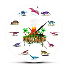 Dino Skeletons Colorful Printed Acrylic Wall Clock Volcanic Eruption With Dinosaurs Fossils Nursery Decor Classroom Wall Clock 2024 - buy cheap