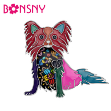 Bonsny Enamel Alloy Papillon Dog Brooches Novelty Animal Clothes Scarf Accessories Pets Jewelry Pin Gift For Women Girls Kid New 2024 - buy cheap