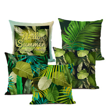 African Tropical Green Plant Printed Cushion Cover Linen Cotton Sofa Home Art Decoration Car Chair Waist PillowHome Textile 2024 - buy cheap