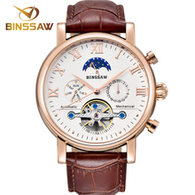 BINSSAW Men Automatic Mechanical Watch Fashion Luxury Brand Leather Business Waterproof Sports Male Watches Relogio Masculino 2024 - buy cheap